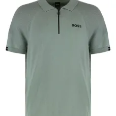 Рубашка поло на молнии с манжетами в рубчик