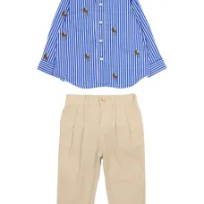 Комплект с брюками с вышивкой и полосатым узором