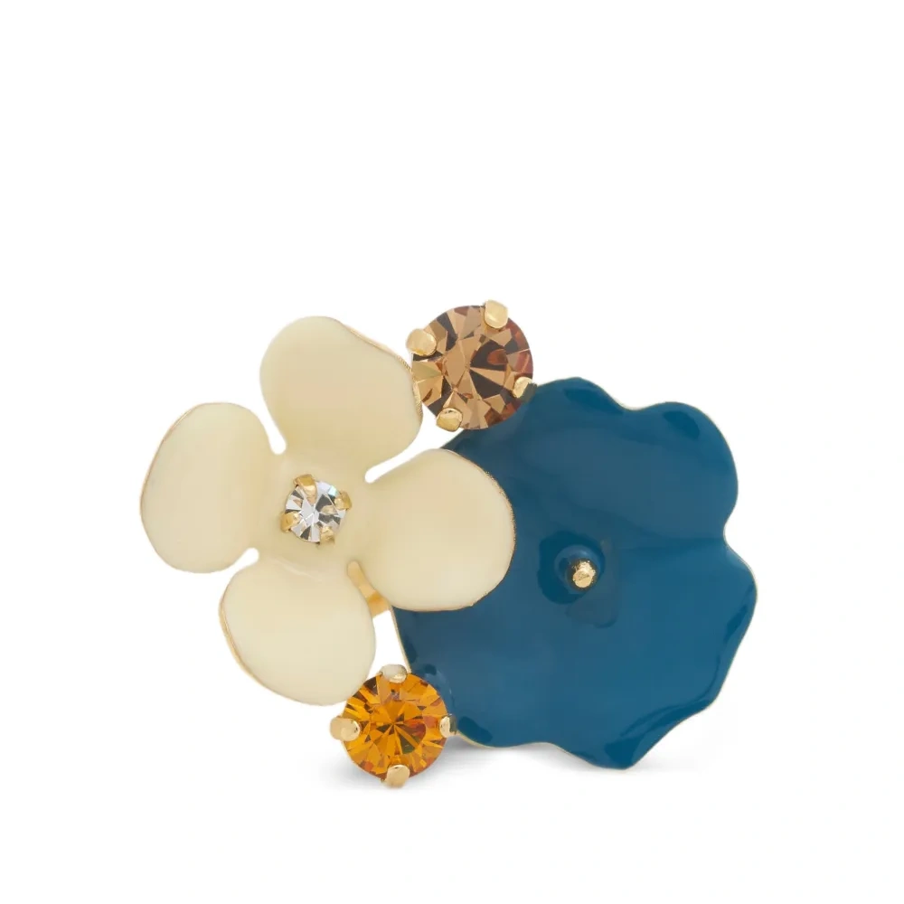 Кольцо с эмалевым цветком и стразами