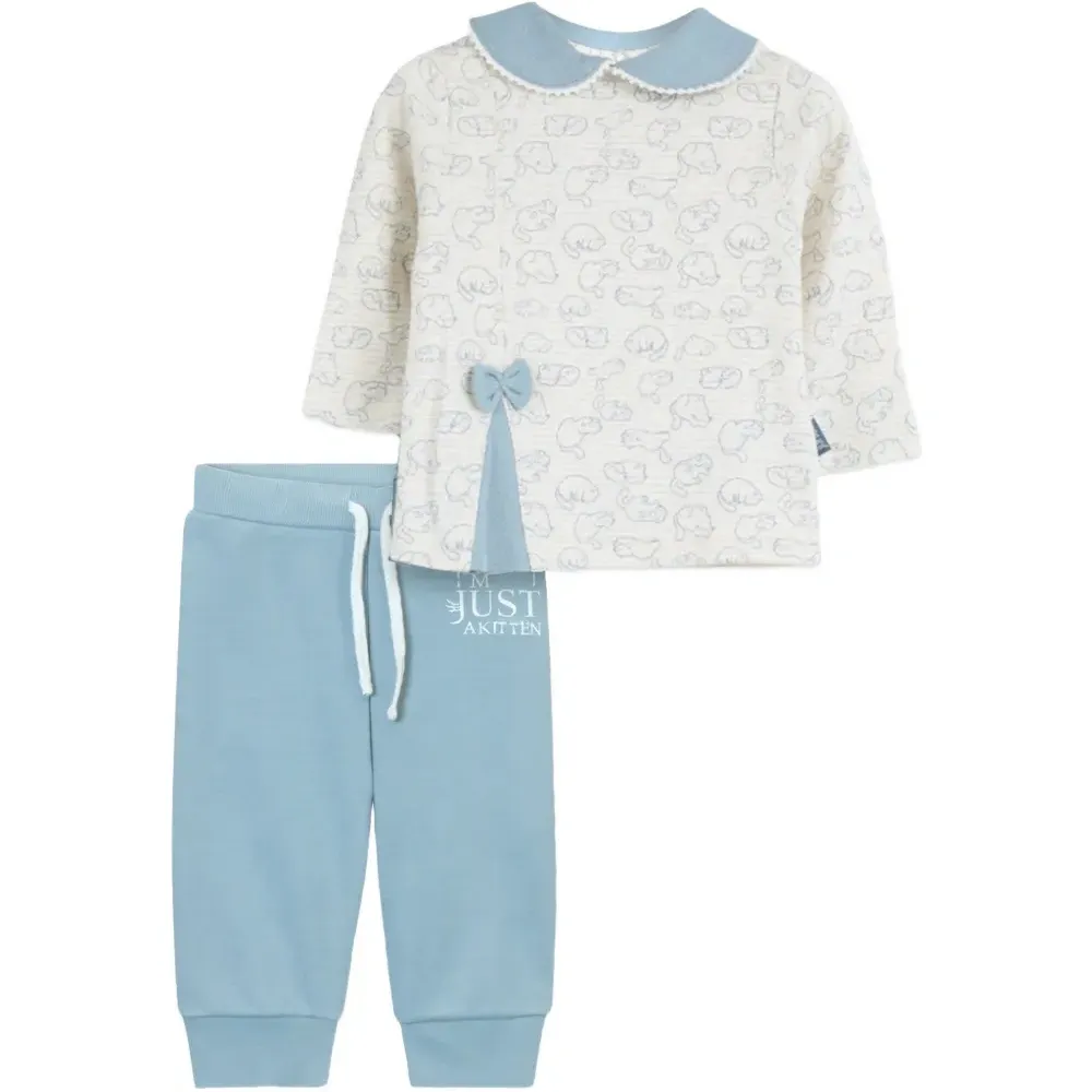 Костюм с брюками и принтом, с воротником Питера Пэна