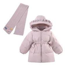 Комплект из пальто и шарфа-капюшона с оборками (набор из двух предметов)