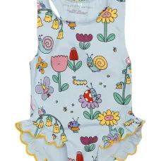 Купальник с оборками и графическим принтом