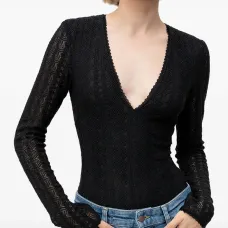 Боди с V-образным вырезом и длинными рукавами Боди с V-образным вырезом и длинными рукавами