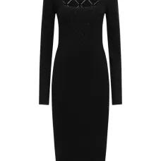 Платье миди с узором и длинными рукавами