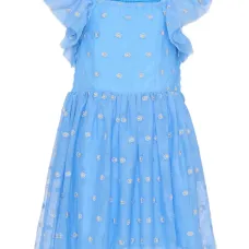 Платье с рюшами и цветочной вышивкой