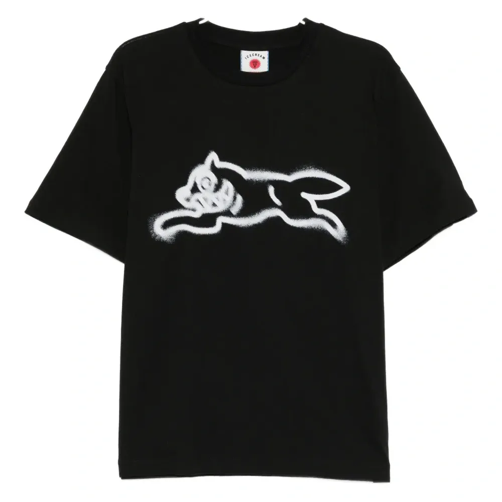 Футболка с изображением бегущей собаки в стиле граффити