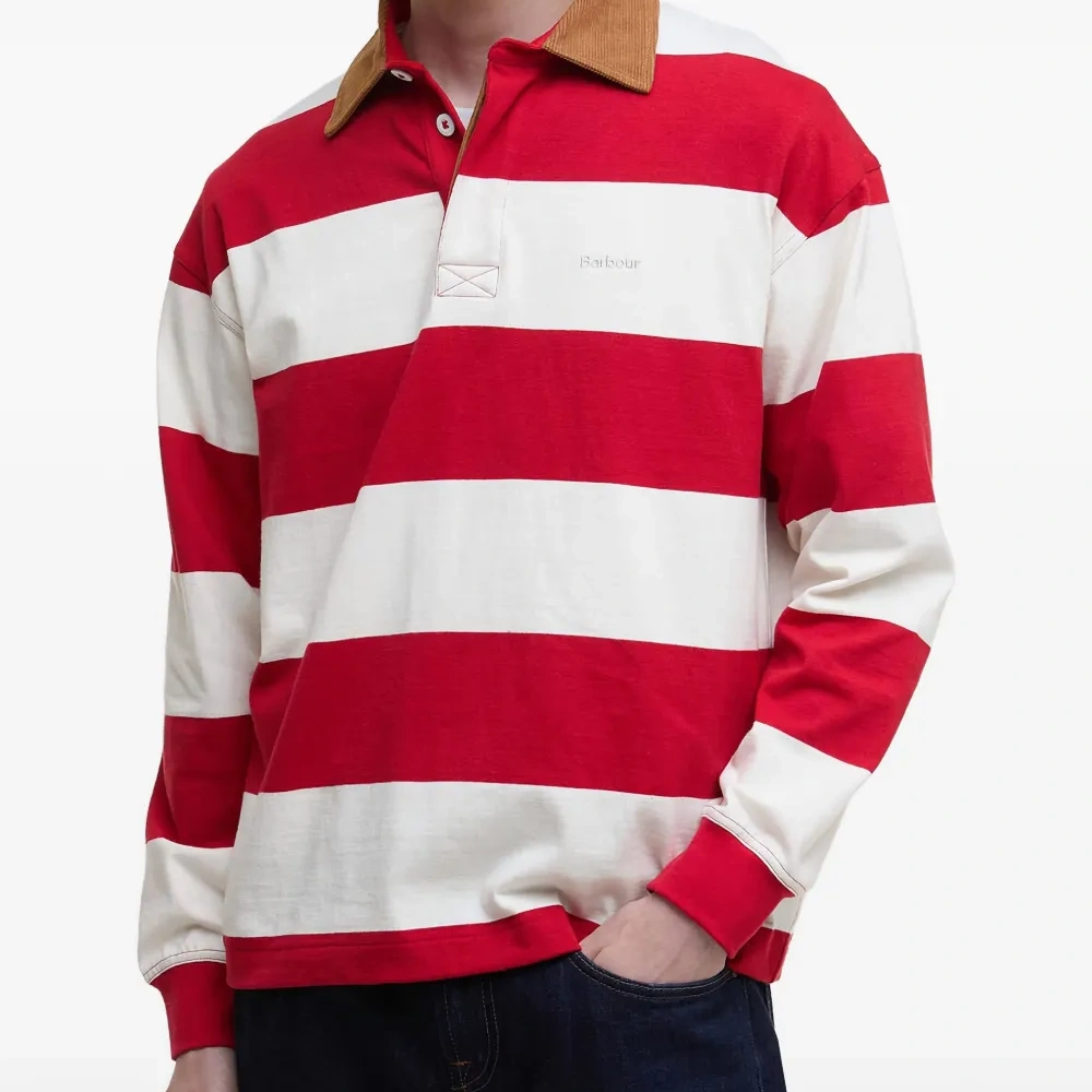 Полосатая рубашка поло с вельветовым воротником