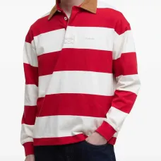 Полосатая рубашка поло с вельветовым воротником Полосатая рубашка поло с вельветовым воротником