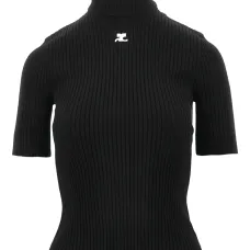 Футболка с воротником-гольф в рубчик