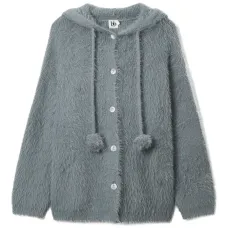 Кардиган с капюшоном и помпонами