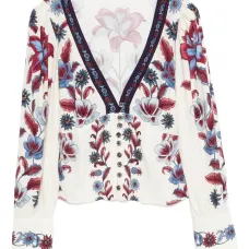 Блузка с цветочным принтом и V-образным вырезом