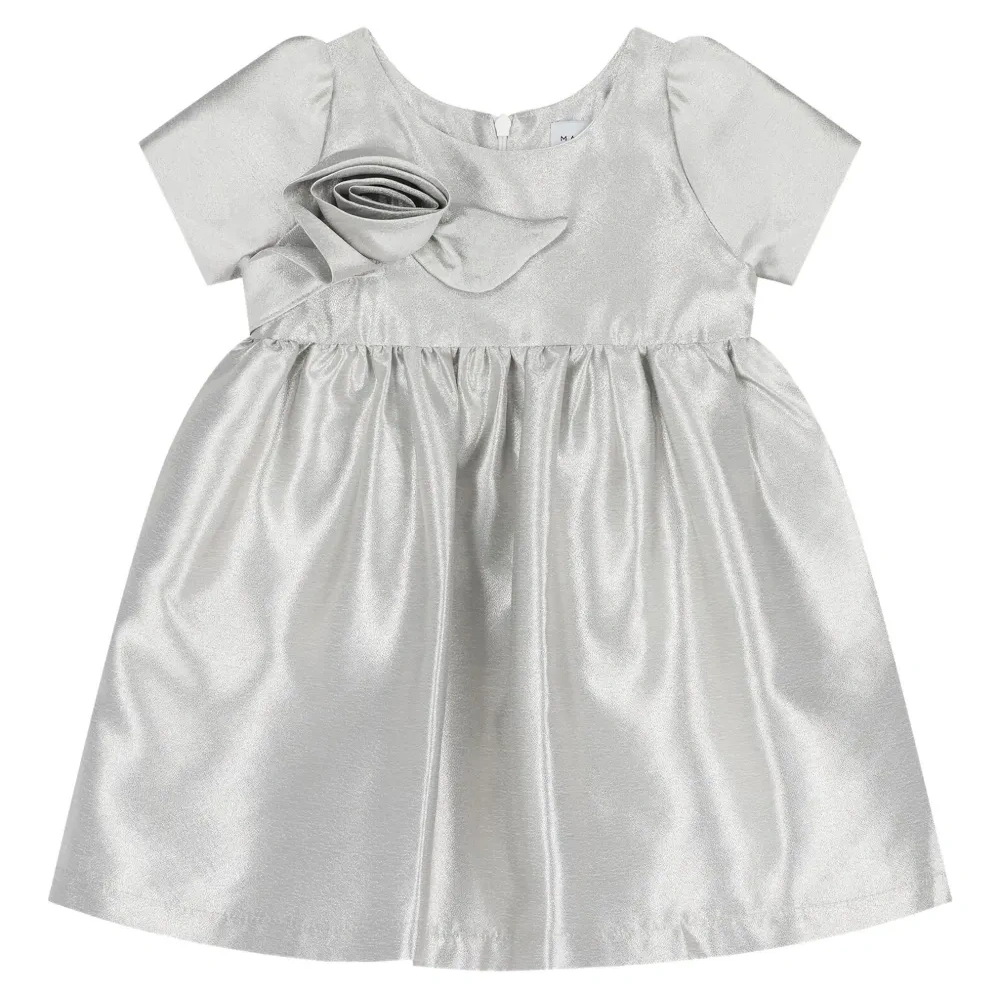 Платье с эффектом сатина и аппликацией в виде розы