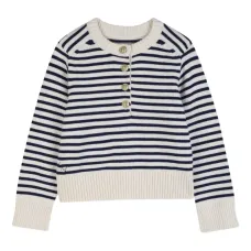 Полосатый свитер с воротником на пуговицах