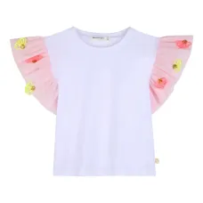 Футболка с оборками и цветочной вышивкой