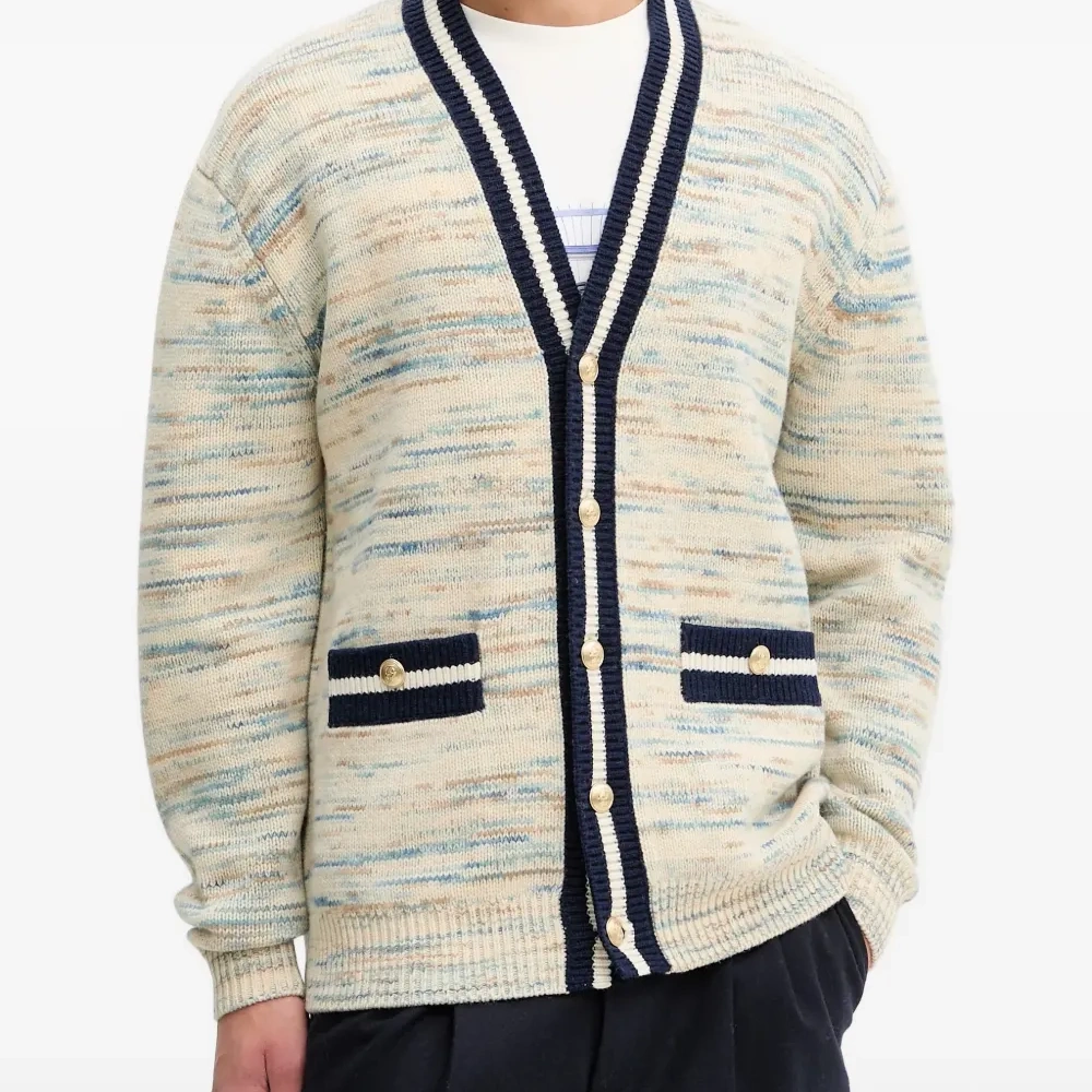 Кардиган с каймой в полоску из меланжевой пряжи