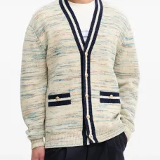 Кардиган с каймой в полоску из меланжевой пряжи