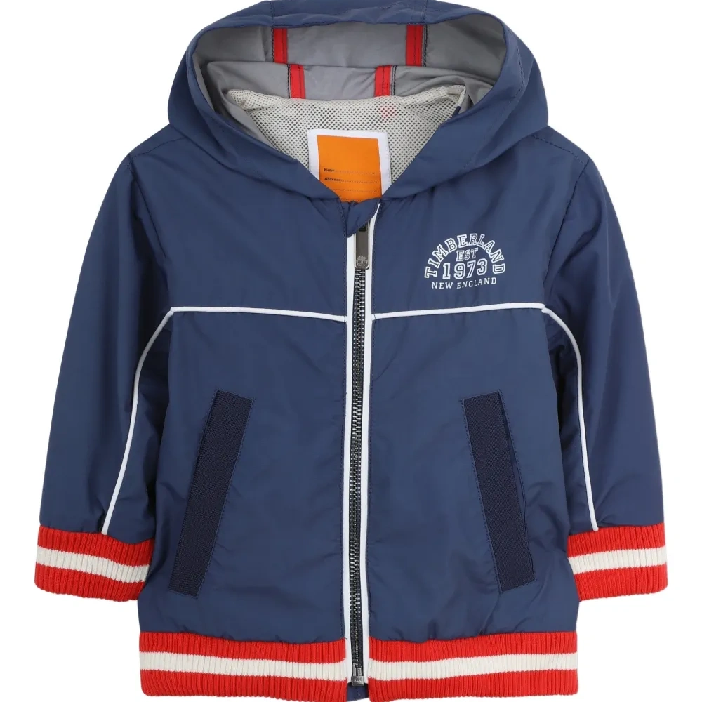 Пальто с капюшоном и полосатыми деталями