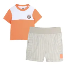 Комплект из топа и шортов в стиле колор-блок с логотипом Комплект из топа и шортов в стиле колор-блок с логотипом