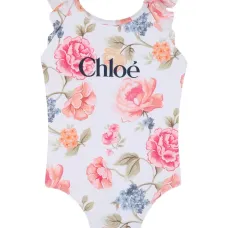 Купальник с оборками и цветочным принтом