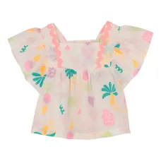 Топ с оборками и графичным принтом