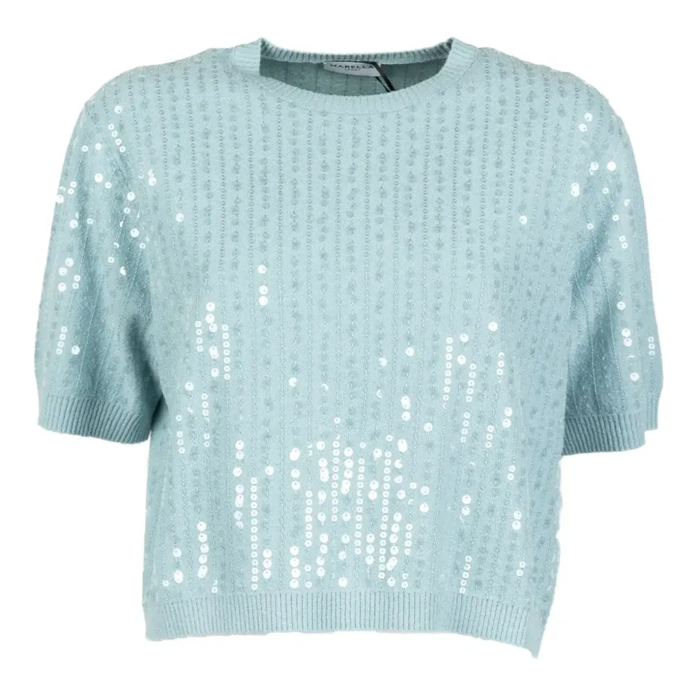 Топ с короткими рукавами, украшенный пайетками