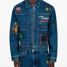 Джинсовая куртка с карманами в технике пэчворк