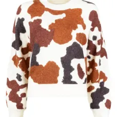 Трикотажный свитер с круглым вырезом из коровьей кожи