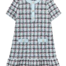 Платье в клетку с украшением из страз