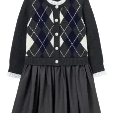 Платье в аргyle-вязке на пуговицах Платье в аргyle-вязке на пуговицах