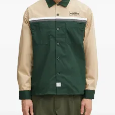 Рубашка-оверсайт с накладными карманами и цветными блоками Рубашка-оверсайт с накладными карманами и цветными блоками