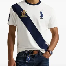 Футболка с вышитым логотипом и диагональными полосами