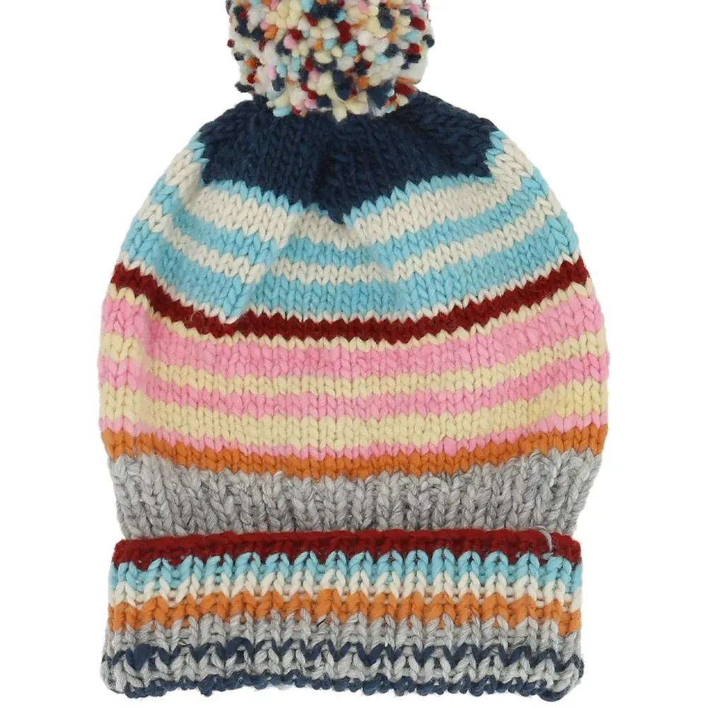 Вязаная шапка с помпоном и полосками