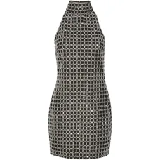 Мини-платье с украшением и воротником-хомут