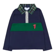 Поло с длинными рукавами и клетчатым воротником