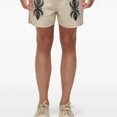Шорты с вышивкой в виде листьев и необработанным краем