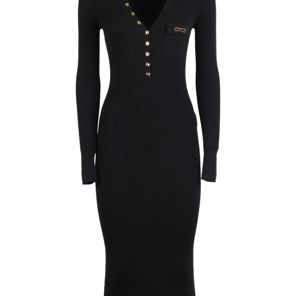 Платье с V-образным вырезом и рубчатой текстурой