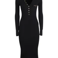 Платье с V-образным вырезом и рубчатой текстурой