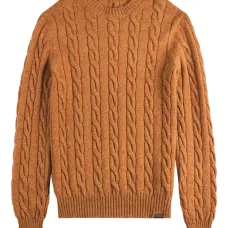 Свитер вязаный косами с круглым вырезом