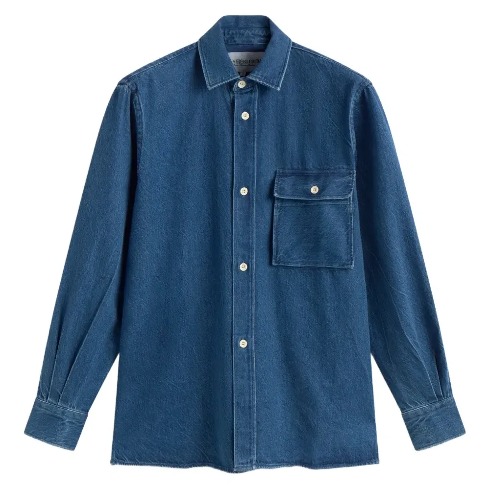 Рубашка цвета индиго с карманом