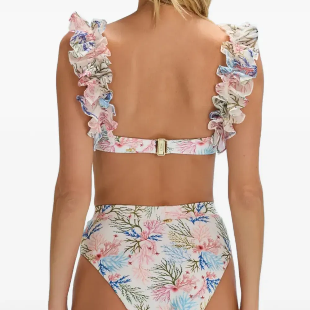 Бикини-топ с оборками цвета морских водорослей