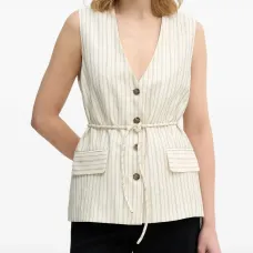 Полосатый жилет без рукавов на пуговицах