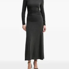 Миди-платье с драпировкой и воротником-стойкой