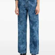 Джинсы с цветочным узором и застежкой на пуговицы