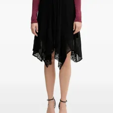 Асимметричная миди-юбка с кружевной отделкой