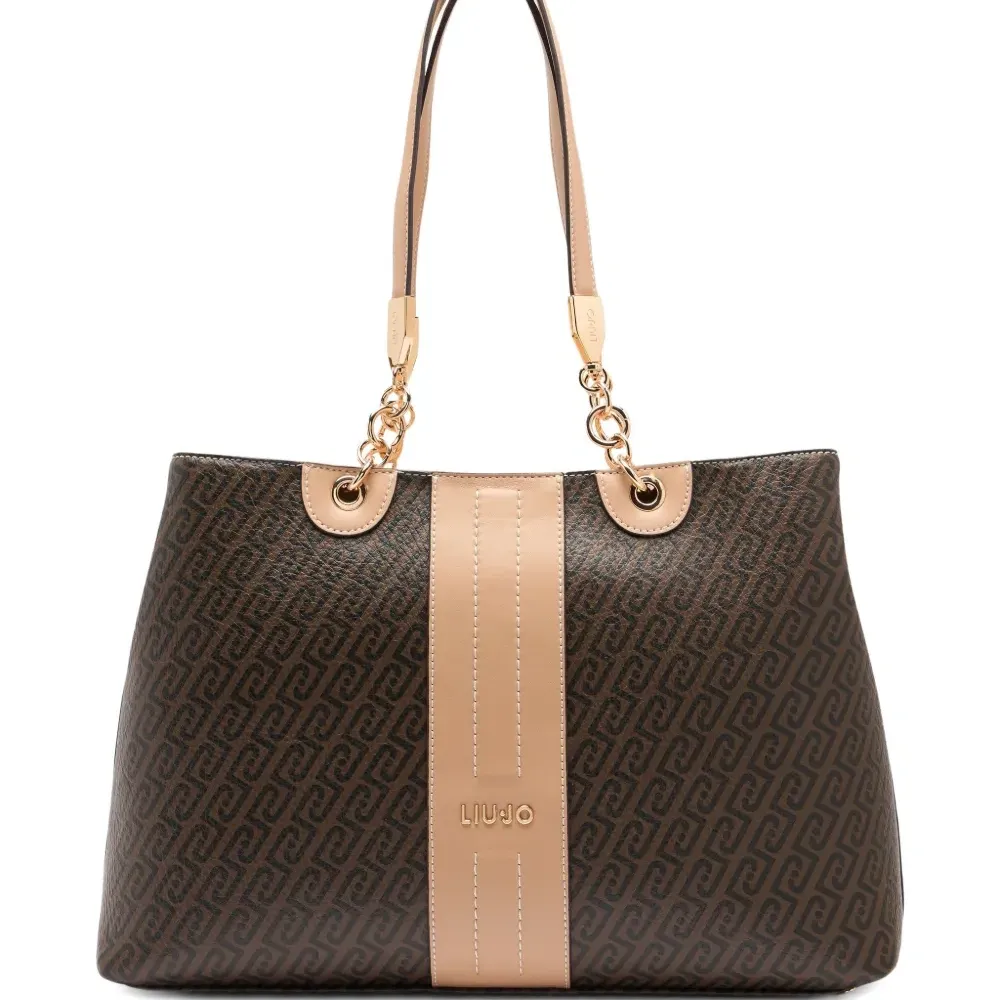 Средняя сумка-шопер с цепочкой и монограммным принтом