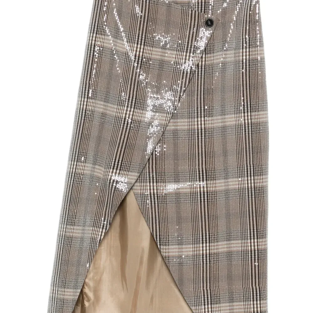 Миди-юбка в клетку с украшением из пайеток