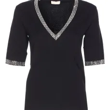 Футболка с V-образным вырезом и украшением из кристаллов Футболка с V-образным вырезом и украшением из кристаллов