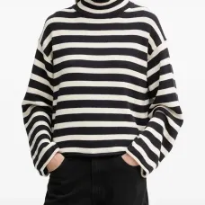 Вязаный джемпер в полоску с воротником-гольф