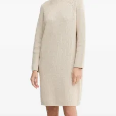 Платье с высоким воротником в рубчик