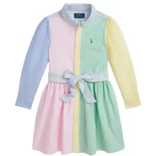 Платье с многоцветными блоками и поясом